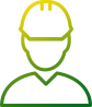 Green outline image of a man with a hat
